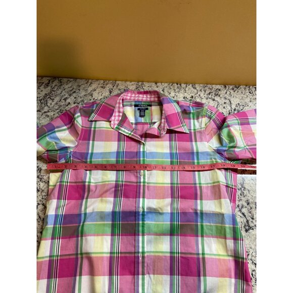 Chaps Womens Shirt Multicolor Plaid Button-Up 3/4 Sleeves Preppy Academia - Picture 6 of 9